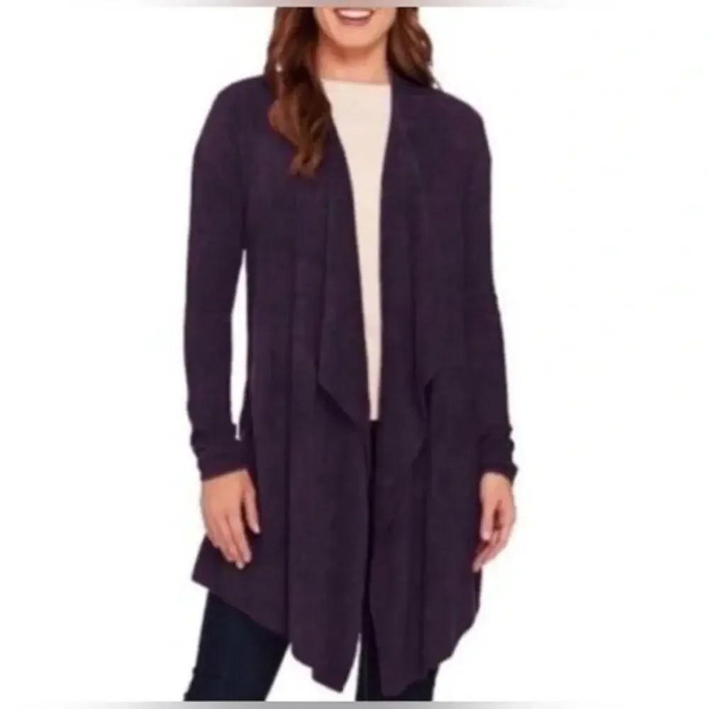 Barefoot Dreams Bamboo Chic Lite Open Cardigan Sweater Sz S/M Drape Front Purple
